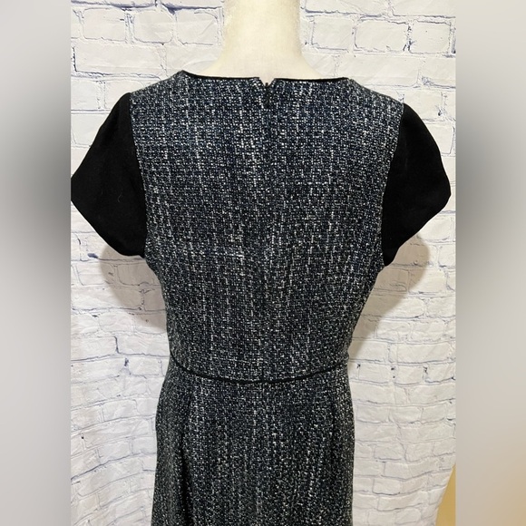 Banana Republic Black Blue White Tweed Fit Flare Dress Size 14 - Picture 5 of 8